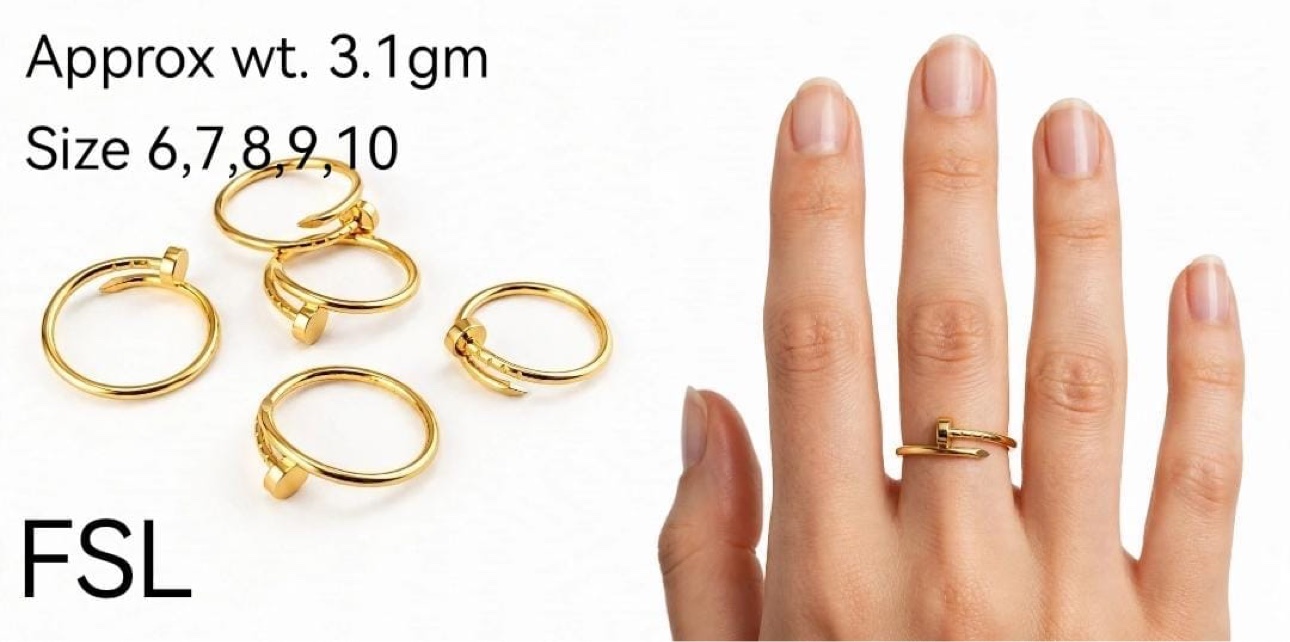 Gold nail ring displayed with its jewelry box